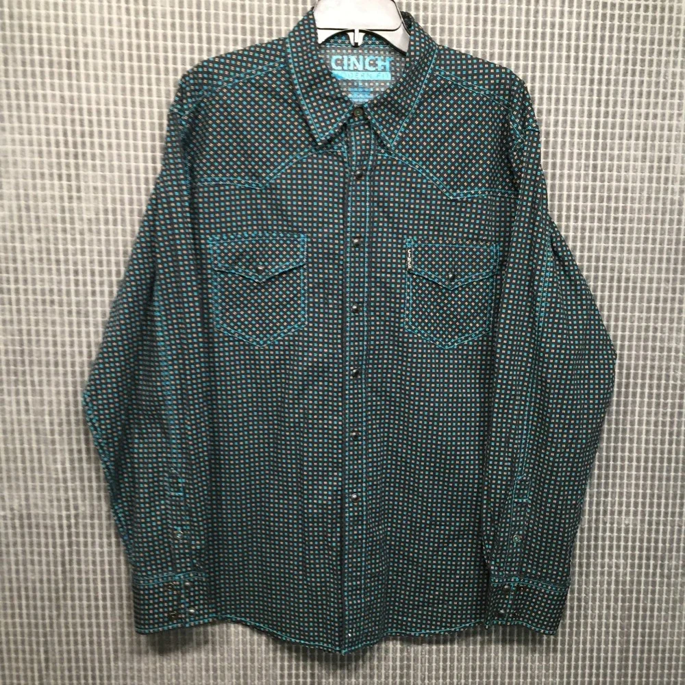 Cinch Mens Shirt Modern Fit Western Geometric Snap L Black Teal